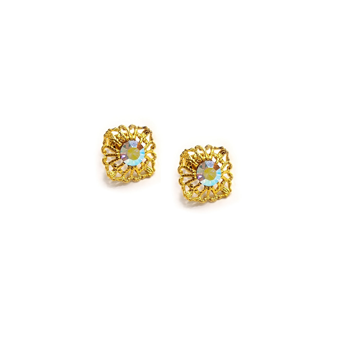 Small crystal metal lace earrings White