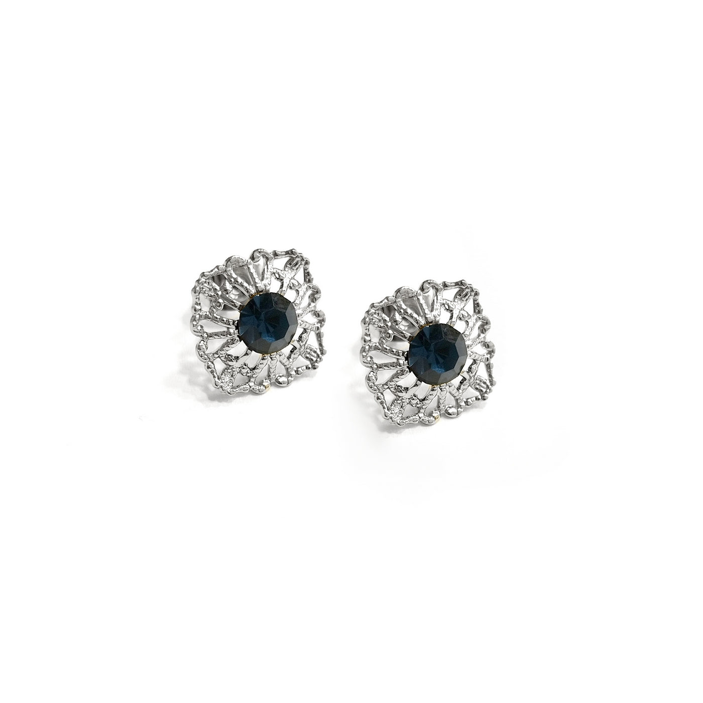 Small crystal metal lace earrings Blue