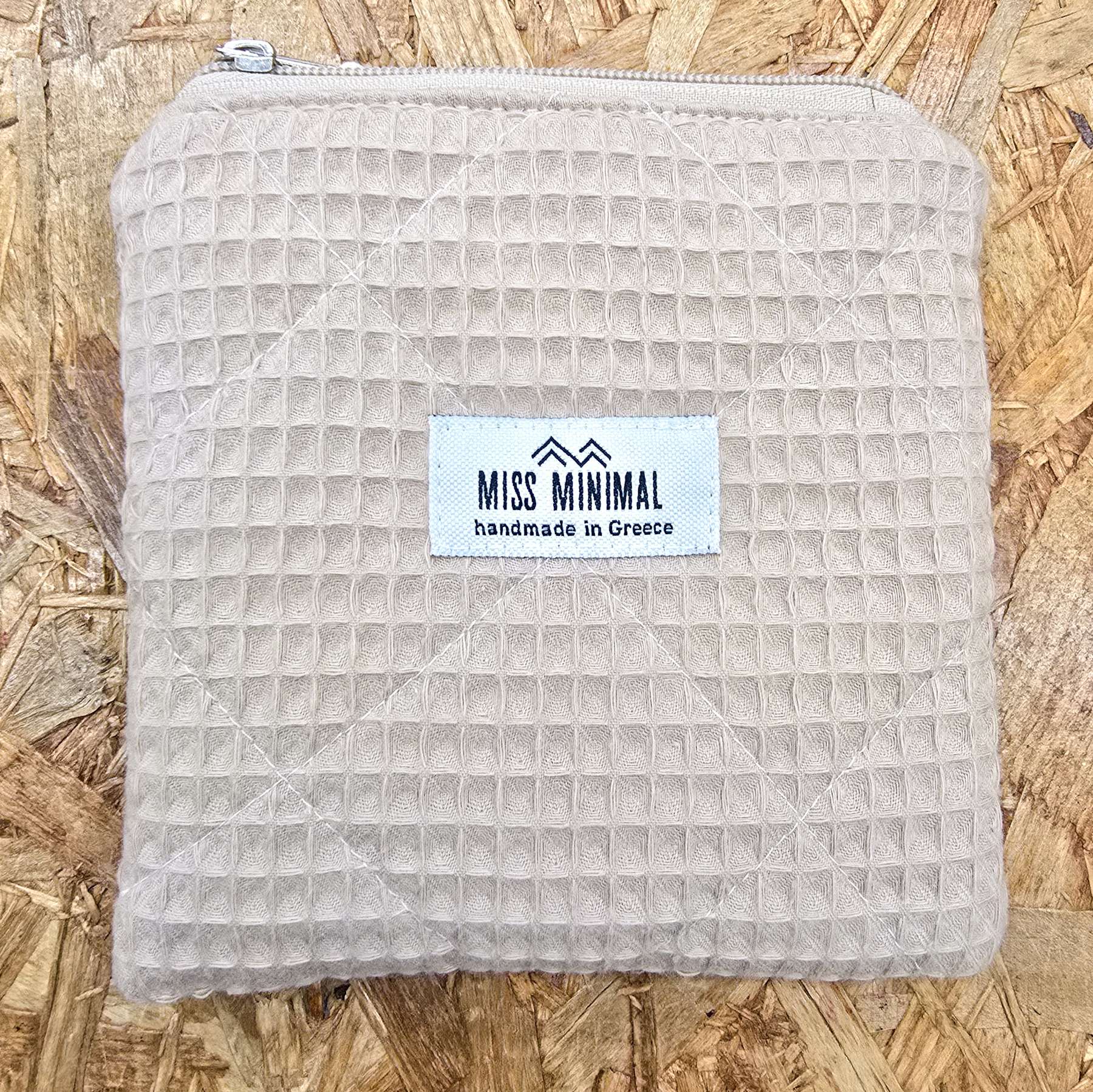 Beige Waffle Mini Zipper Pouch