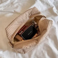 Beige Waffle Zipper Pouch